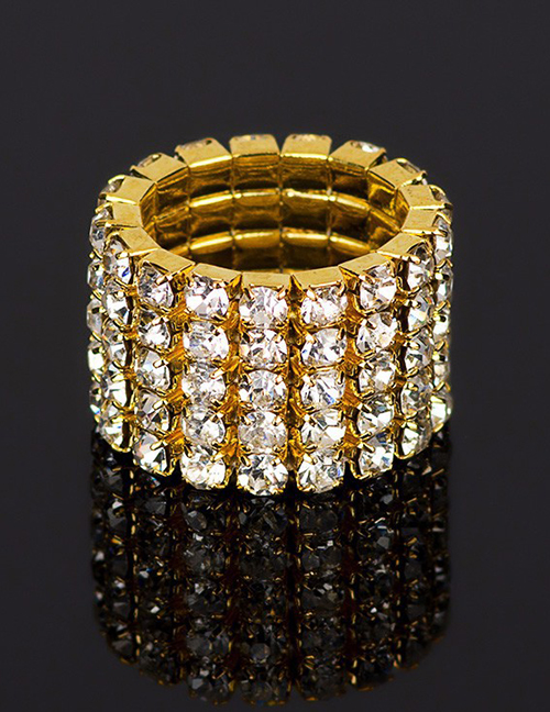 Fashion Gold Five Rows Of Diamond Rings
