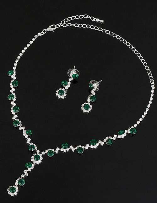 Fashion Green Diamond Necklace Earring Set