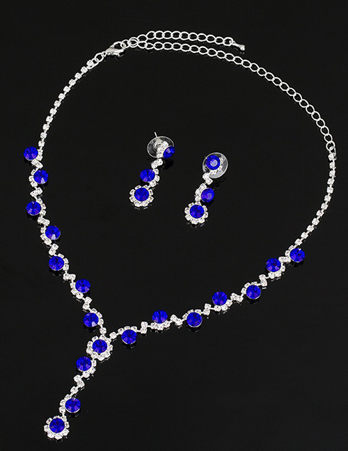 Fashion Blue Diamond Necklace Earring Set