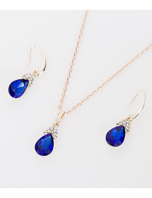 Fashion Blue Water Drop Diamond Necklace Earring Set