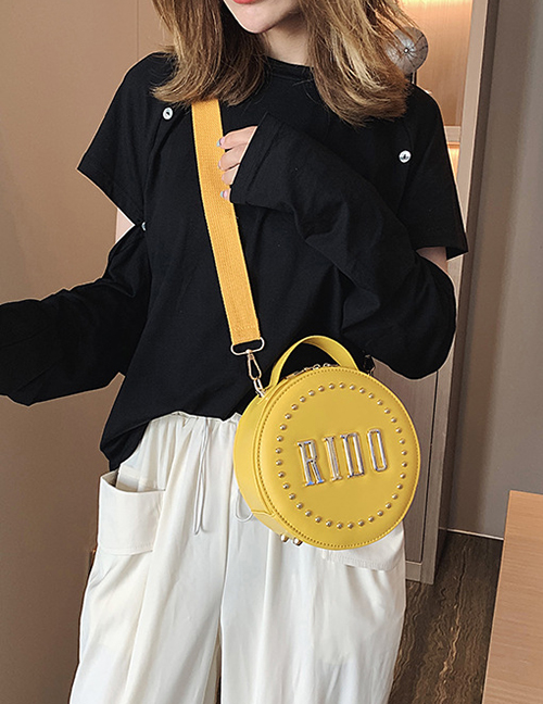 Fashion Yellow Studded Letter Crossbody Shoulder Bag