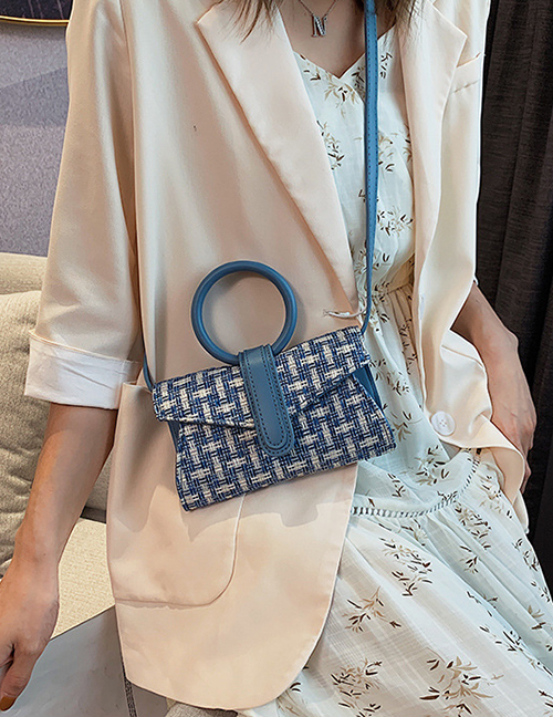 Fashion Blue Plaid Woolen Stitching Shoulder Bag Shoulder Bag