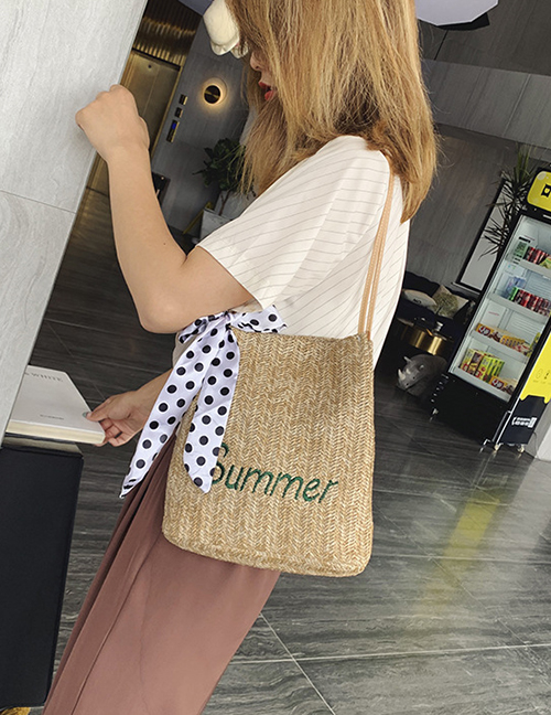 Fashion Summer Khaki Scarf Straw Shoulder Messenger Bag
