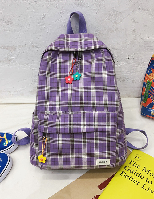 Fashion Purple Canvas Plaid Backpack