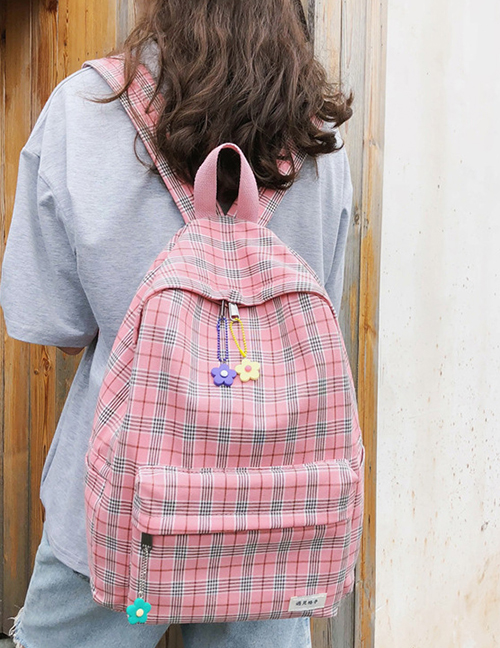Fashion Pink Canvas Plaid Backpack
