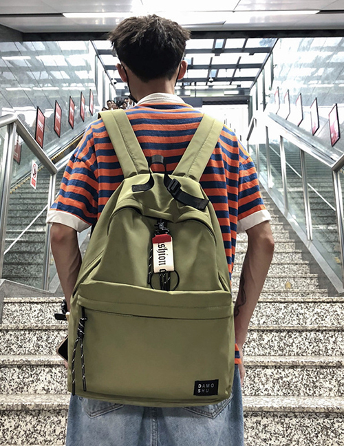 Fashion Green Labeled Contrast Ribbon Backpack