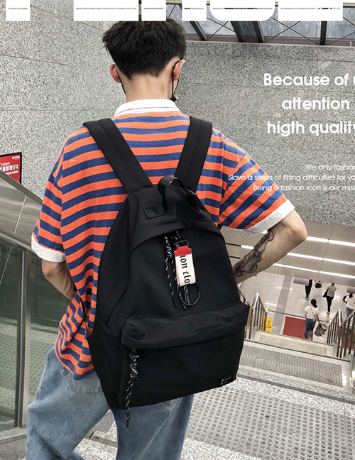 Fashion Black Labeled Contrast Ribbon Backpack