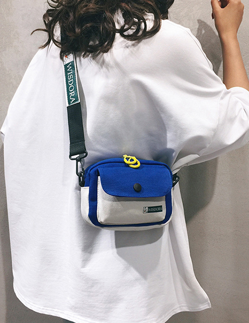 Fashion Blue Contrast Stitching Shoulder Messenger Bag