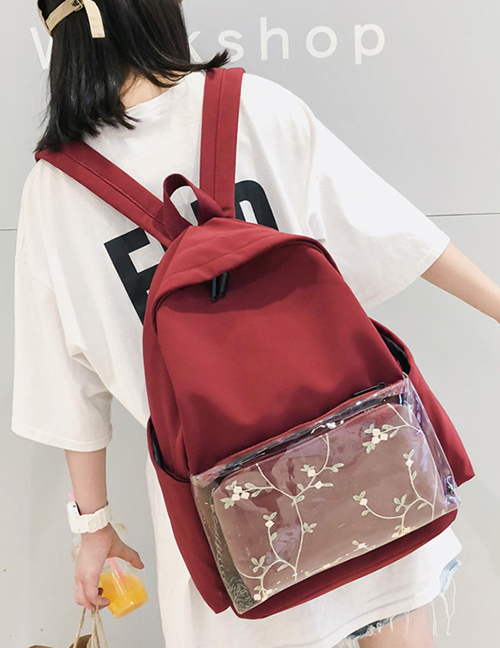Fashion Red Embroidered Stitching Backpack