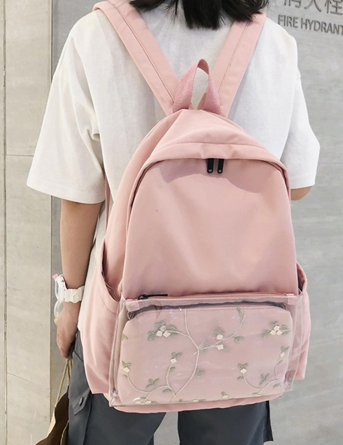 Fashion Pink Embroidered Stitching Backpack