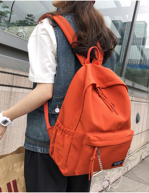Fashion Orange Metal Chain Backpack