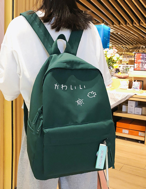 Fashion Green Letter Printed Canvas Backpack