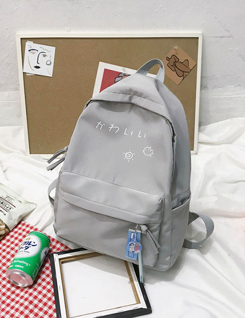 Fashion Gray Letter Printed Canvas Backpack