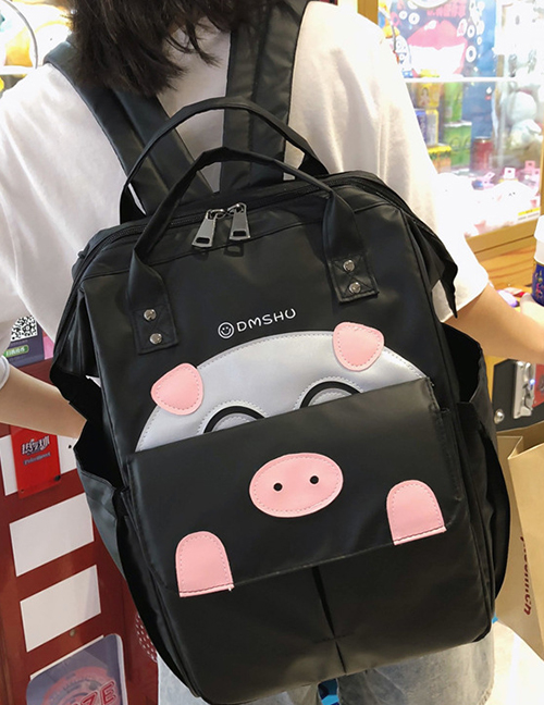 Fashion Black Cartoon Pig Backpack