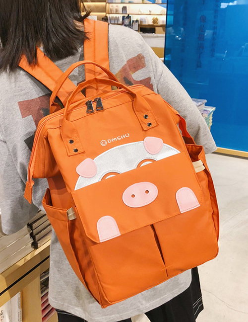 Fashion Orange Cartoon Pig Backpack