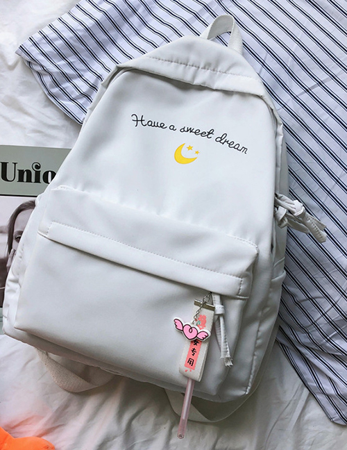 Fashion White Letter Print Moon Backpack