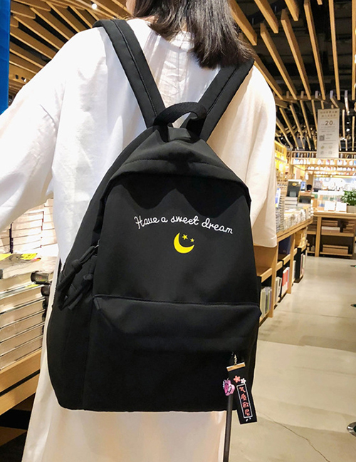 Fashion Black Letter Print Moon Backpack