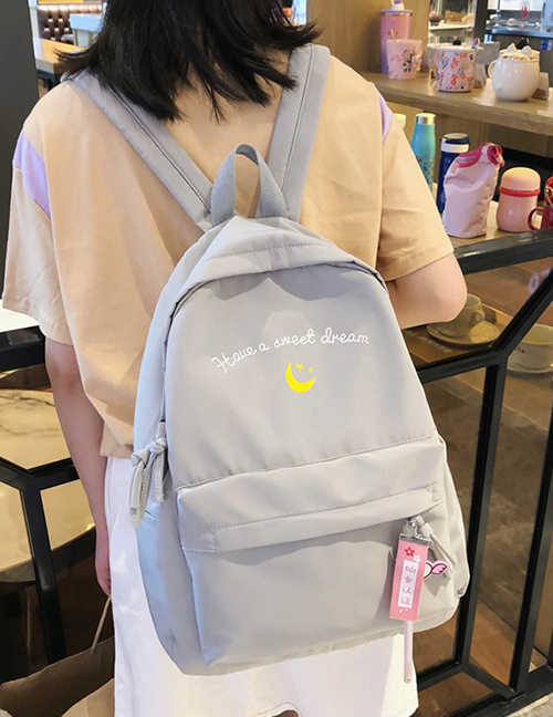 Fashion Gray Letter Print Moon Backpack