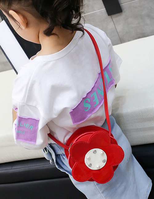 Fashion Red Diamond-studded Pearl Flower Children's Shoulder Messenger Bag