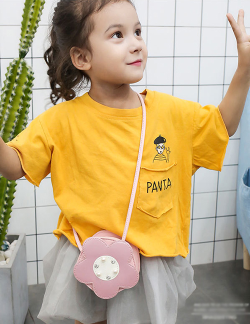 Fashion Pink Diamond-studded Pearl Flower Children's Shoulder Messenger Bag