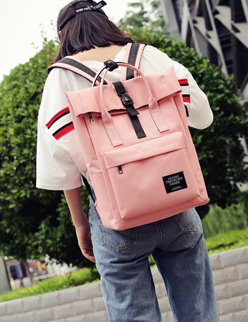 Fashion Pink Ribbon Buckle Backpack