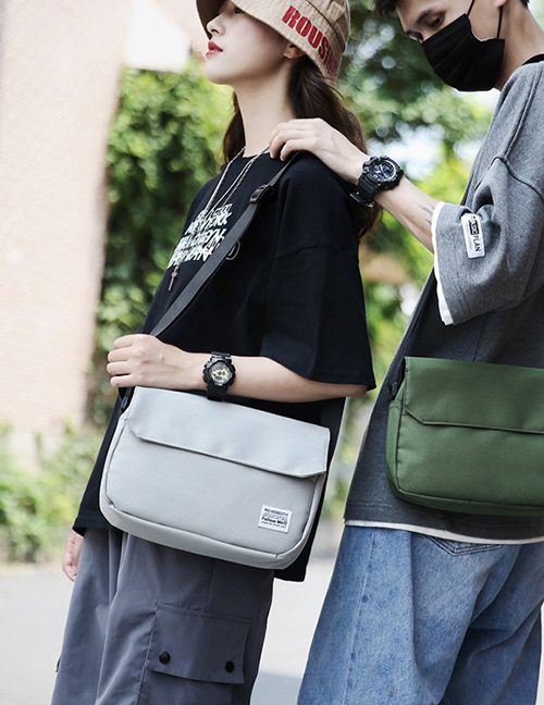 Fashion Gray Labeled Shoulder Messenger Bag