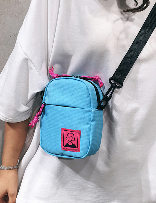 Fashion Blue Cartoon Labeling Shoulder Messenger Bag