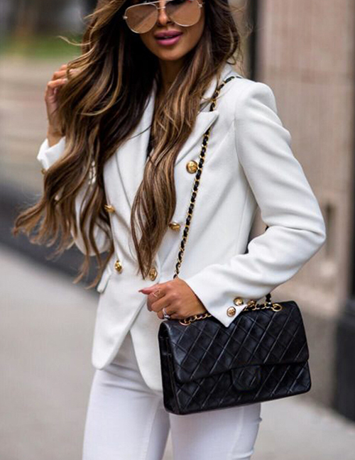Fashion Creamy-white Thick V-neck Double-breasted Small Suit