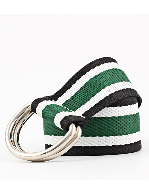 Fashion 04 Black And White Green Double Buckle Canvas Belt