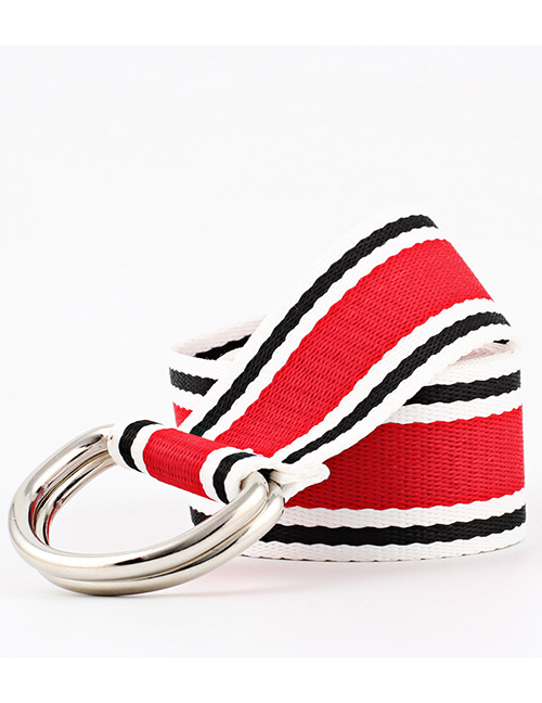 Fashion 07 Black And White Red Double Buckle Canvas Belt