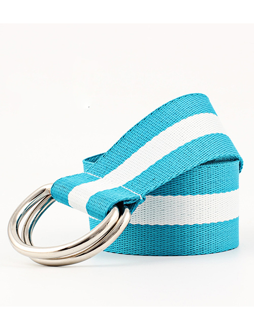 Fashion 09 Blue White Double Buckle Canvas Belt