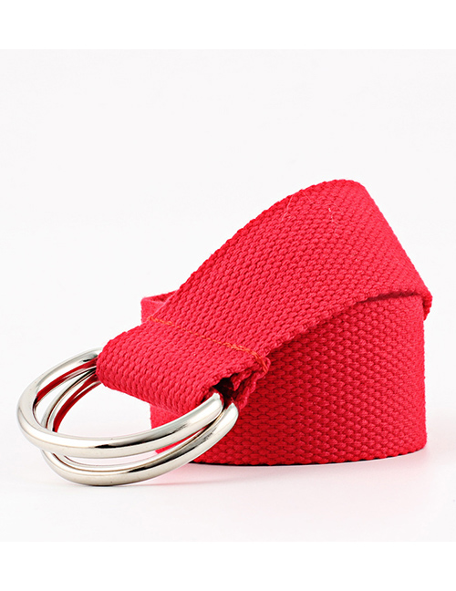 Fashion 11 Red Double Buckle Canvas Belt