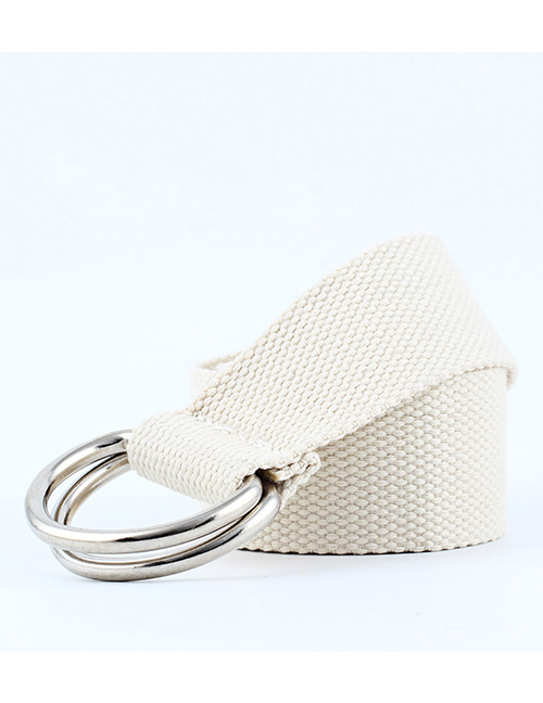 Fashion Creamy-white Double Buckle Canvas Belt