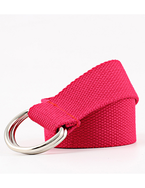 Fashion Rose Red Double Buckle Canvas Belt