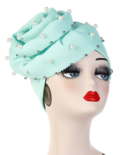Fashion Mint Green Oversized Flower Nailed Pearl Bonnet Cap
