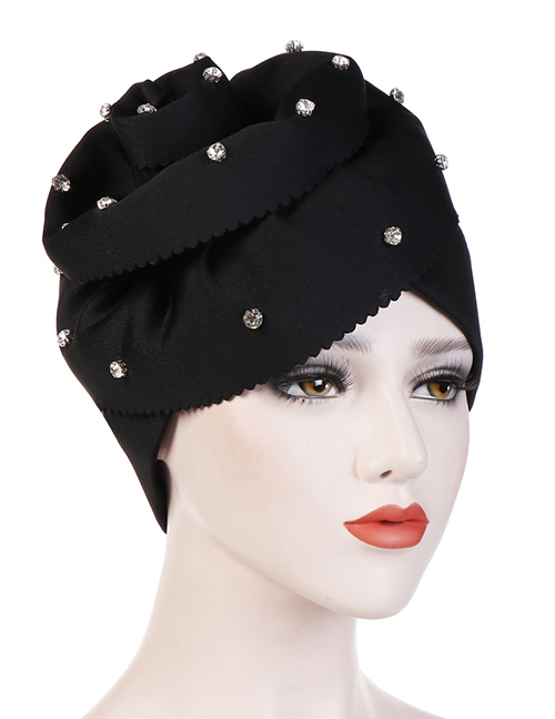 Fashion Black Nail Drill Oversized Flower Flanging Space Cotton Baotou Cap