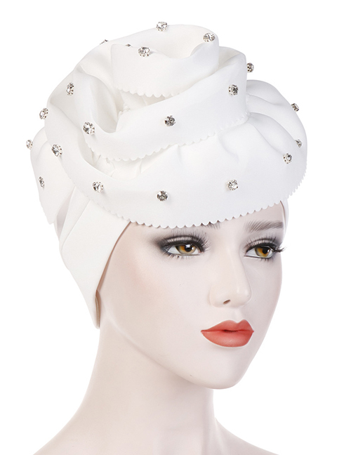 Fashion White Nail Drill Oversized Flower Flanging Space Cotton Baotou Cap