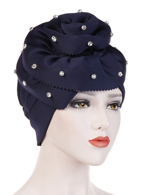 Fashion Navy Nail Drill Oversized Flower Flanging Space Cotton Baotou Cap