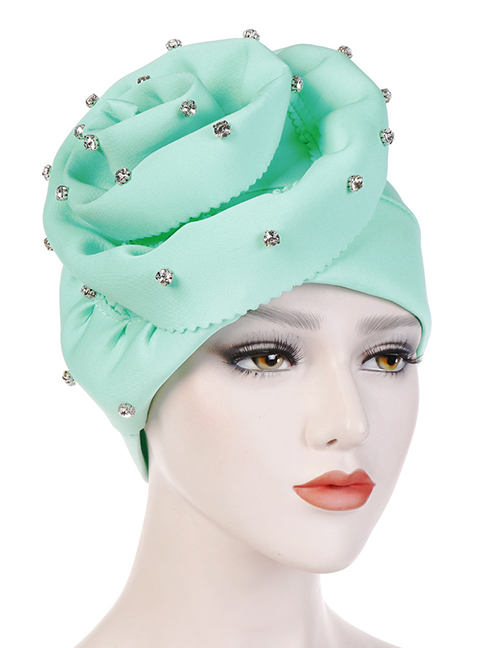 Fashion Mint Green Nail Drill Oversized Flower Flanging Space Cotton Baotou Cap