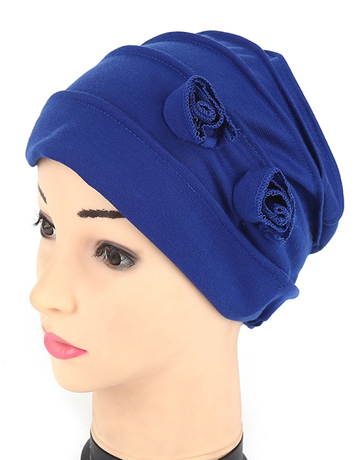 Fashion Royal Blue Cotton Folding Double Flower Baotou Cap