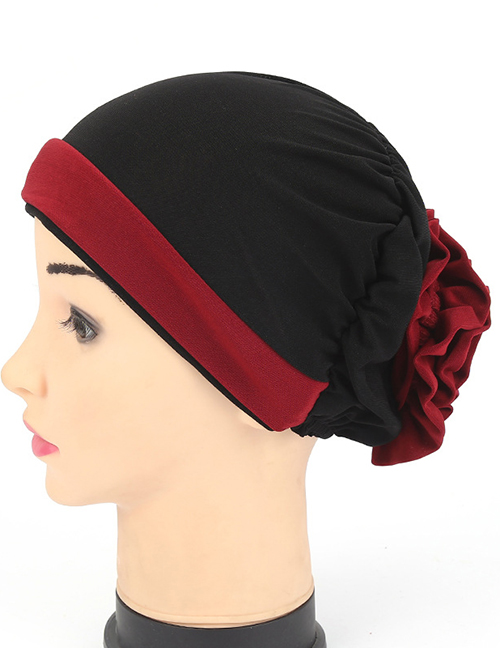 Fashion Black Wine Red Two-color Flower Hooded Hat