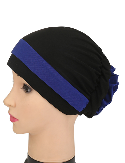 Fashion Black Bottom Blue Two-color Flower Hooded Hat