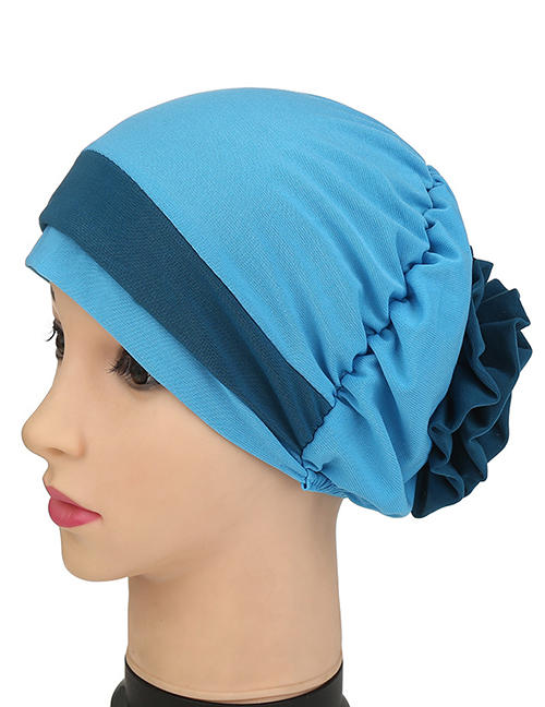 Fashion Sky Blue Two-color Flower Hooded Hat