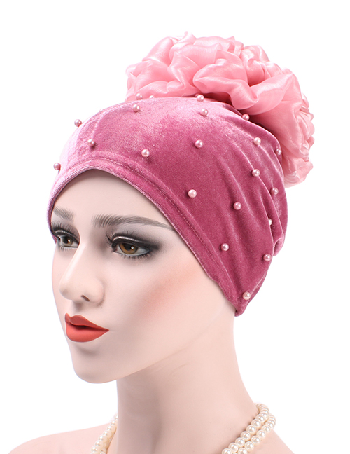 Fashion Pink Velvet Nails With Flower Baotou Cap