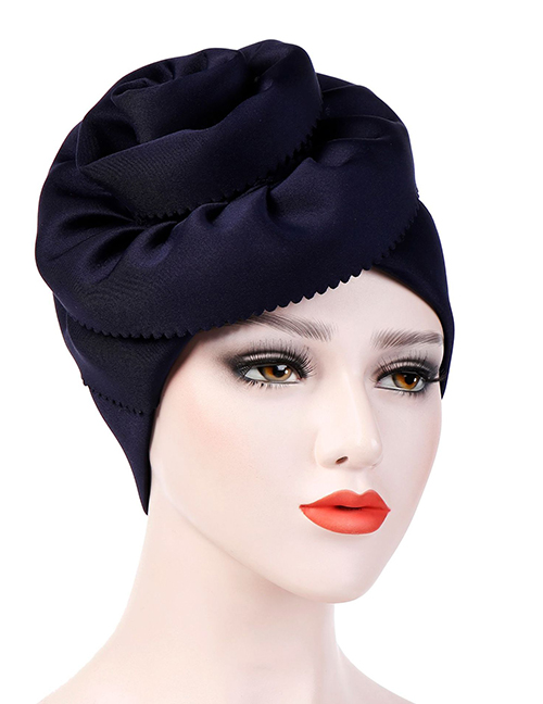 Fashion Navy Space Cotton Super Large Flower Side Cut Flower Headband Cap