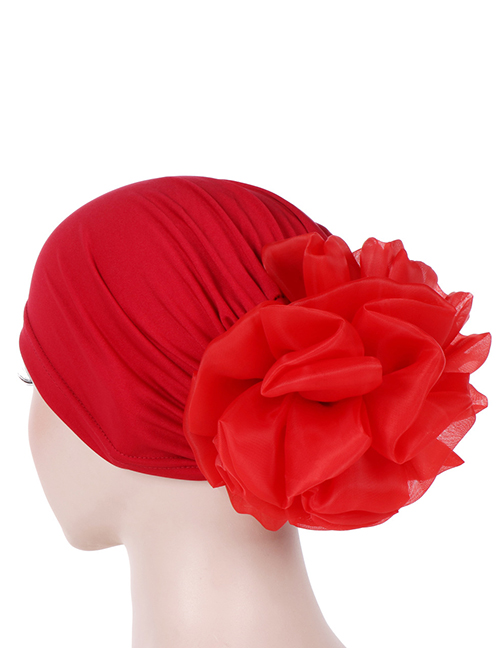 Fashion Red Big Flower Milk Silk Baotou Dish Flower Hat