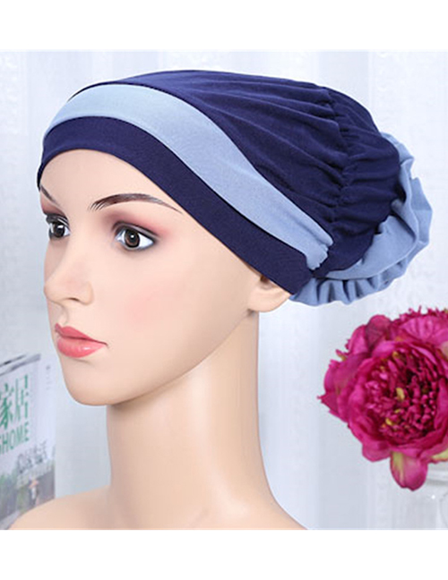 Fashion Navy Two-color Elastic Cloth Wearing A Flower Headband Hat