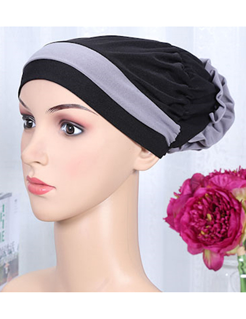 Fashion Black Bottom Gray Two-color Elastic Cloth Wearing A Flower Headband Hat