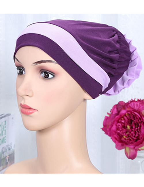 Fashion Dark Purple Two-color Elastic Cloth Wearing A Flower Headband Hat