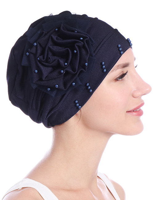 Fashion Black Side Flower Mesh Gauze Lace Edging Beaded Head Cap Pure